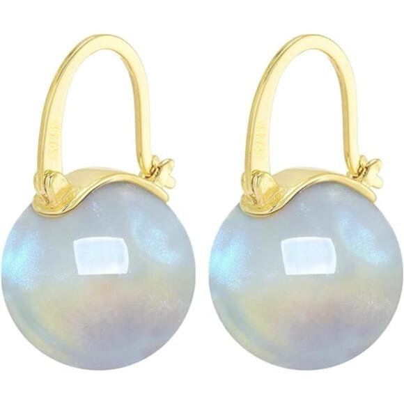 Jewelry - White Pearl Drop Earrings – 925 Sterling Silver & Gold Hoop Dangles